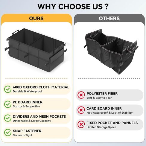 Car Trunk Organizer for SUV 60L Backseat Car Organizer Back Seat Large Storage Trunk Compartment Collapsible Car Caddy Heavy Duty Truck Storage Bin w/6 Pockets Adjustable Straps Cargo Van Jeep Sedan in Saudi Arabia
