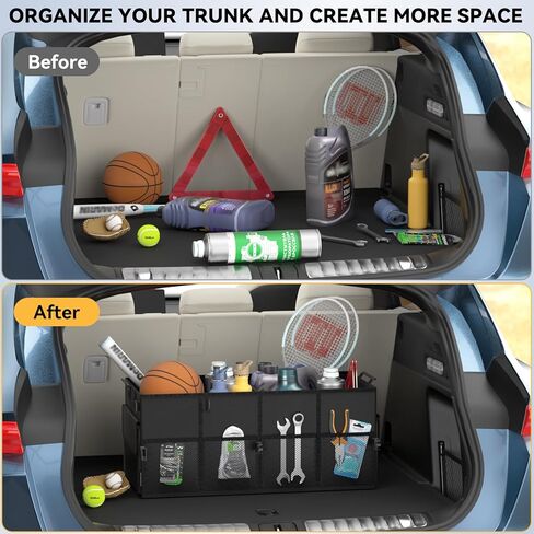 Car Trunk Organizer for SUV 60L Backseat Car Organizer Back Seat Large Storage Trunk Compartment Collapsible Car Caddy Heavy Duty Truck Storage Bin w/6 Pockets Adjustable Straps Cargo Van Jeep Sedan in Saudi Arabia