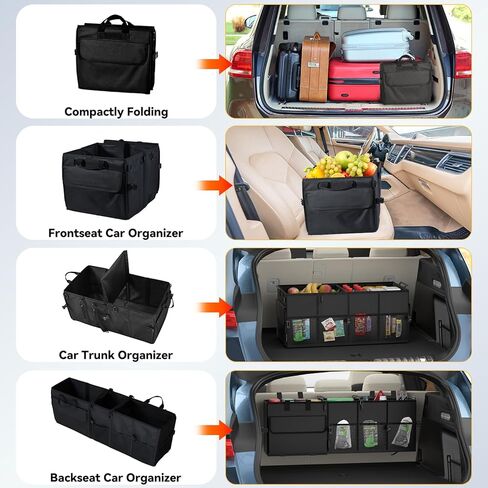 Car Trunk Organizer for SUV 60L Backseat Car Organizer Back Seat Large Storage Trunk Compartment Collapsible Car Caddy Heavy Duty Truck Storage Bin w/6 Pockets Adjustable Straps Cargo Van Jeep Sedan in Saudi Arabia