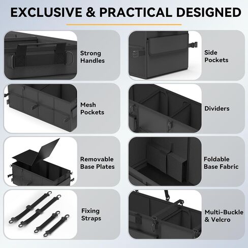 Car Trunk Organizer for SUV 60L Backseat Car Organizer Back Seat Large Storage Trunk Compartment Collapsible Car Caddy Heavy Duty Truck Storage Bin w/6 Pockets Adjustable Straps Cargo Van Jeep Sedan in Saudi Arabia