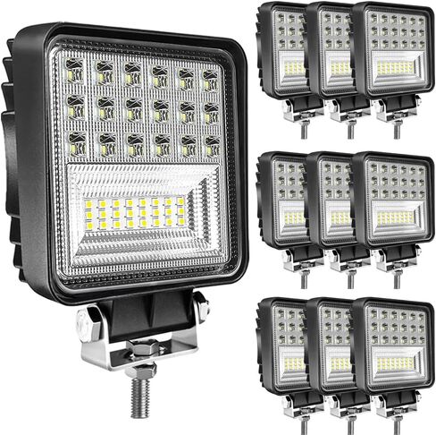 أضواء LED جراب 4.5 بوصة 126 وات أضواء عمل للجرارات بقعة وفيضان كومبو شعاع على الطرق الوعرة أضواء القيادة لالتقاط سيارات الدفع الرباعي ATV UTV 4WD قارب، 10 عبوات in Kuwait