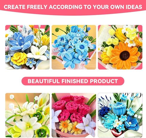 NORDUN 700 PCS Thick Pipe Cleaner Flowers Kit,10 Colored Pipe Cleaners Craft Bulk,Chenille Stems with Manual & Video Tutorial,Art DIY Bouquet Gift Box for Party Decorations/Family Fun/Festival in Saudi Arabia