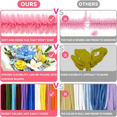 NORDUN 700 PCS Thick Pipe Cleaner Flowers Kit,10 Colored Pipe Cleaners Craft Bulk,Chenille Stems with Manual & Video Tutorial,Art DIY Bouquet Gift Box for Party Decorations/Family Fun/Festival in Saudi Arabia
