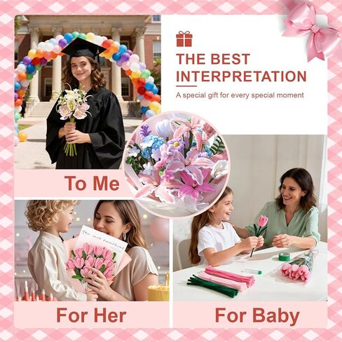 650PCS Pipe Cleaners Bulk, Pipe Cleaners Craft 7 Colors Chenille Stems Flower Kit with Floral Wires, Tape, Stamens, Wrapping Paper for DIY Bouquet & Gifts (Pink) in Saudi Arabia