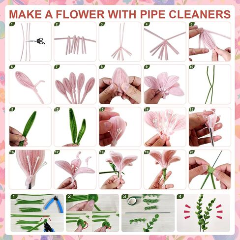 650PCS Pipe Cleaners Bulk, Pipe Cleaners Craft 7 Colors Chenille Stems Flower Kit with Floral Wires, Tape, Stamens, Wrapping Paper for DIY Bouquet & Gifts (Pink) in Saudi Arabia