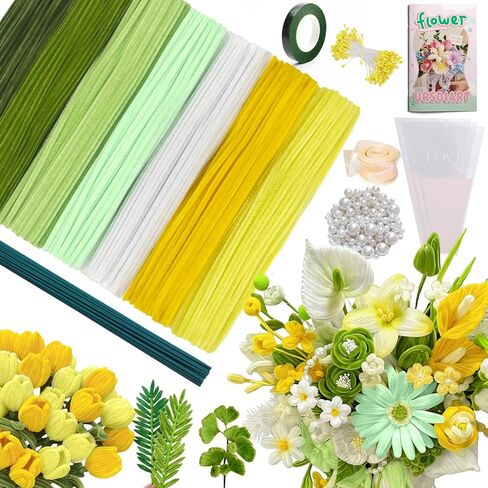 976PCS Pipe Cleaners Flowers Kit,7 Colors Bulk Pipe Cleaners Craft with Bouquet Booklet, Thick Chenille Stems with Stamen,Ribbon & More for DIY Flower Bouquet Making,Art and Craft Supplies in Saudi Arabia