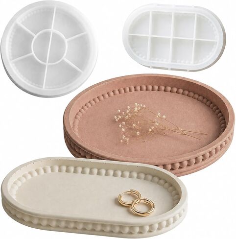 2PCS Silicone Tray Molds for Resin Casting – Round & Oval Beaded Edge Molds for Plaster, Concrete & Epoxy, DIY Jewelry Dish, Trinket Tray & Home Decor – Form Me in Saudi Arabia