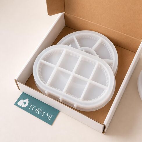 2PCS Silicone Tray Molds for Resin Casting – Round & Oval Beaded Edge Molds for Plaster, Concrete & Epoxy, DIY Jewelry Dish, Trinket Tray & Home Decor – Form Me in Saudi Arabia