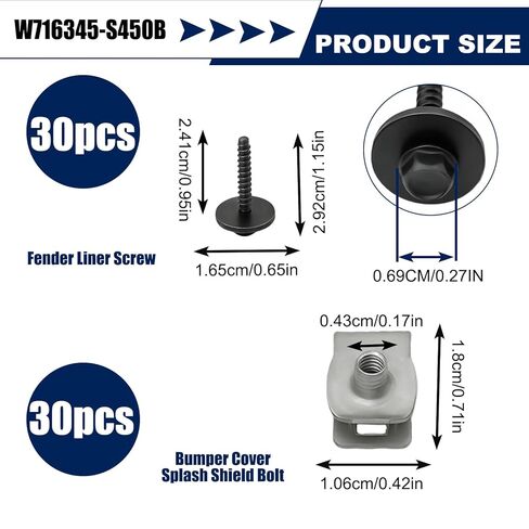 Fender Screws,Fender Liner Screws,Car Accessories Bumper Bolts,Fender Liner Bumper Cover Splash Shield Bolt Screw,Splash Shield Screws Replacement,Compatible #11570498 W716345-S450B，30-Set in Kuwait
