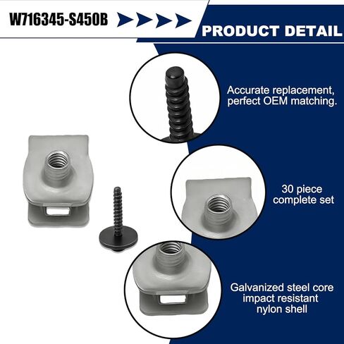 Fender Screws,Fender Liner Screws,Car Accessories Bumper Bolts,Fender Liner Bumper Cover Splash Shield Bolt Screw,Splash Shield Screws Replacement,Compatible #11570498 W716345-S450B，30-Set in Kuwait