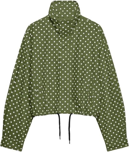 Women Polka Dot Jacket Stand Collar Cropped Jackets Zip Up Coat Casual Fashion Coat Fall Spring Jacket with Pockets in Saudi Arabia