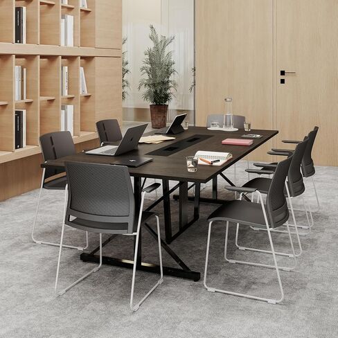 Bevfint Conference Table, 8 ft Office Meeting Table for Upto 10 Person, Seminar Desk with Metal Legs, Modern Large Rectangle Meeting Desk Ideal for Boardroom, Conference Room, Office, with Power Strip in Saudi Arabia