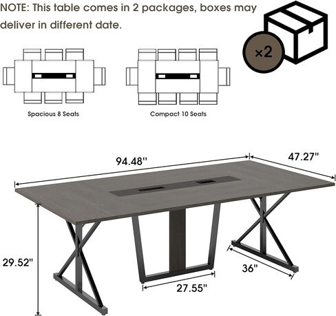 Bevfint Conference Table, 8 ft Office Meeting Table for Upto 10 Person, Seminar Desk with Metal Legs, Modern Large Rectangle Meeting Desk Ideal for Boardroom, Conference Room, Office, with Power Strip in Saudi Arabia