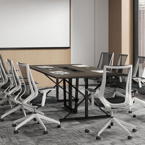 Bevfint Conference Table, 8 ft Office Meeting Table for Upto 10 Person, Seminar Desk with Metal Legs, Modern Large Rectangle Meeting Desk Ideal for Boardroom, Conference Room, Office, with Power Strip in Saudi Arabia
