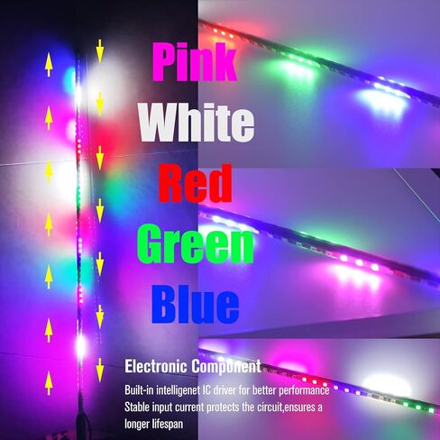 2 قطعة أضواء سوط LED، 3.4FT RGB 270 درجة ضوء سوط LED تلقائي لـ ATV UTV RZR على الطرق الوعرة شاحنة قارب Can-am، DC12V. in Kuwait