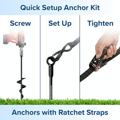 Ground Anchors Screw in Kit with Ratchet Straps (18" 24" 30", 3/4 Pack) - Fully Welded Heavy Duty Earth Anchor - Spiral Tie Down Stake for Shed RV Awning Tent Swing Set - Auger Trampoline Stakes in Saudi Arabia