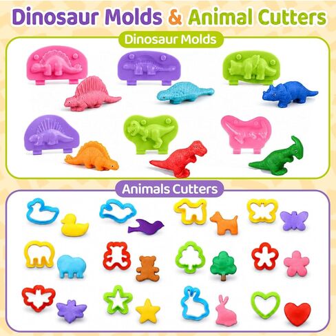Playdough Tools Sets for Kids, 35Pcs Clay and Dough Tools Accessories Set with Silicone Mat & Storage Box, 3D Dino Molds, Animal Cutters, Dough Extruder, Rolling Pins for Educational Play Activities in Saudi Arabia