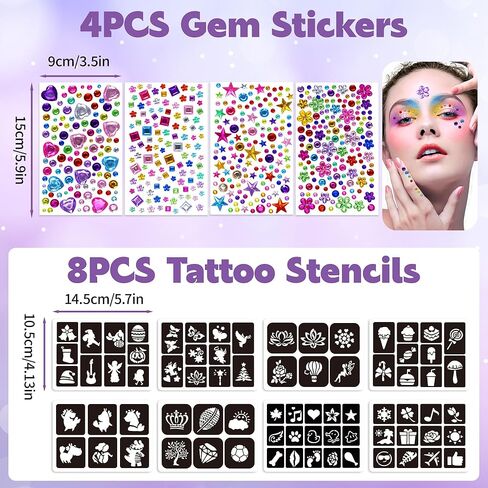 58PCS Face Painting Kit, Includes 36 Reusable Facial Painting Stencils, 8 Sheets Tattoo Templates Stickers, 4 Sheets Gem Stickers, 10 Brushes for Halloween DIY Body Art Makeup Party in Saudi Arabia
