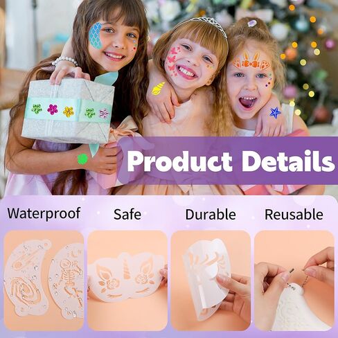 58PCS Face Painting Kit, Includes 36 Reusable Facial Painting Stencils, 8 Sheets Tattoo Templates Stickers, 4 Sheets Gem Stickers, 10 Brushes for Halloween DIY Body Art Makeup Party in Saudi Arabia