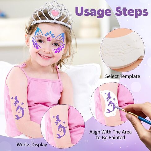58PCS Face Painting Kit, Includes 36 Reusable Facial Painting Stencils, 8 Sheets Tattoo Templates Stickers, 4 Sheets Gem Stickers, 10 Brushes for Halloween DIY Body Art Makeup Party in Saudi Arabia