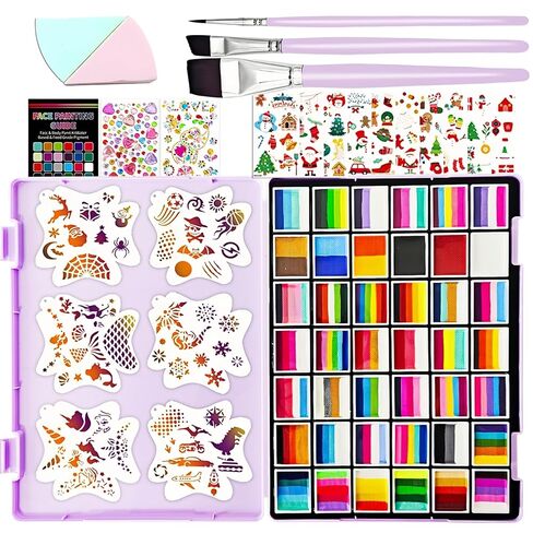 148 Colors Professional Face Painting Kit Large 42 x 10g Water Activated Split Cake Face Paint with Stencil & Brushes, Hypoallergenic & Non-Toxic, Gift for Birthday Parties/Halloween/Carnival in Saudi Arabia