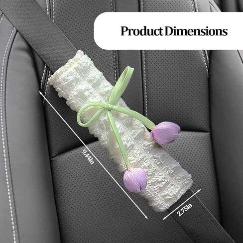 2PCS Car Seat Belt Cover, Cute Flower Soft Comfortable Vehicle Seat Strap Shoulder Pad, Floral Auto Interior Seatbelt Harness Mat Cushion for Women Girls, Universal for Vehicles (Purple) in Saudi Arabia