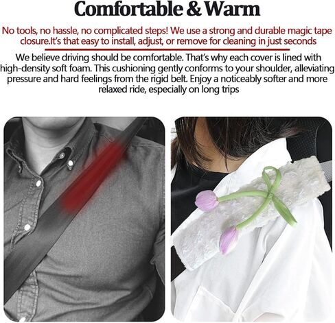 2PCS Car Seat Belt Cover, Cute Flower Soft Comfortable Vehicle Seat Strap Shoulder Pad, Floral Auto Interior Seatbelt Harness Mat Cushion for Women Girls, Universal for Vehicles (Purple) in Saudi Arabia