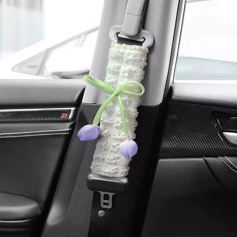 2PCS Car Seat Belt Cover, Cute Flower Soft Comfortable Vehicle Seat Strap Shoulder Pad, Floral Auto Interior Seatbelt Harness Mat Cushion for Women Girls, Universal for Vehicles (Purple) in Saudi Arabia