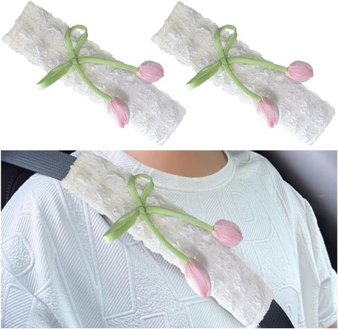 2PCS Car Seat Belt Cover, Cute Flower Soft Comfortable Vehicle Seat Strap Shoulder Pad, Floral Auto Interior Seatbelt Harness Mat Cushion for Women Girls, Universal for Vehicles (Purple) in Saudi Arabia