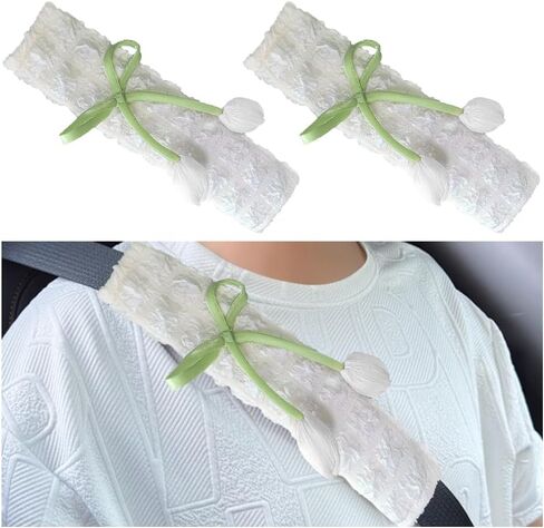 2PCS Car Seat Belt Cover, Cute Flower Soft Comfortable Vehicle Seat Strap Shoulder Pad, Floral Auto Interior Seatbelt Harness Mat Cushion for Women Girls, Universal for Vehicles (Purple) in Saudi Arabia