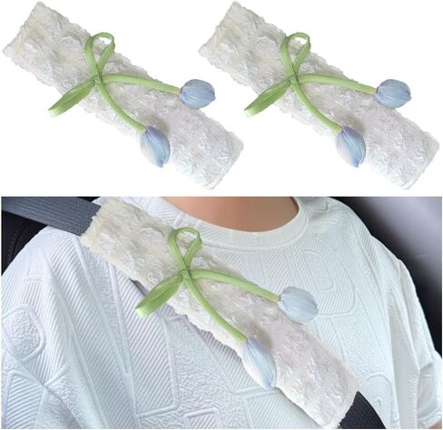 2PCS Car Seat Belt Cover, Cute Flower Soft Comfortable Vehicle Seat Strap Shoulder Pad, Floral Auto Interior Seatbelt Harness Mat Cushion for Women Girls, Universal for Vehicles (Purple) in Saudi Arabia