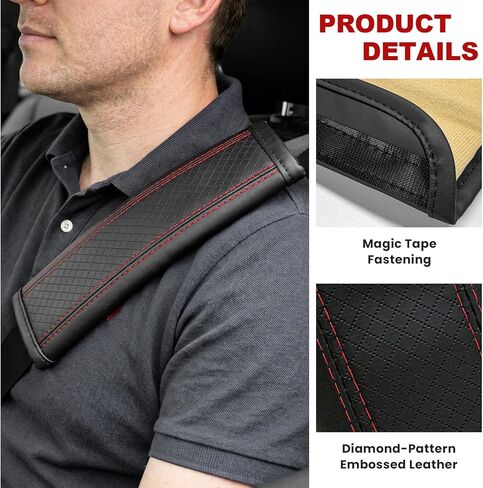 2PCS Car Seat Belt Covers, Breathable Leather Auto Seatbelt Protector for Comfortable Driving, Soft Shoulder Strap Cushion Pad for Sedans SUVs Trucks, Car Accessories (Black & Red) in Saudi Arabia