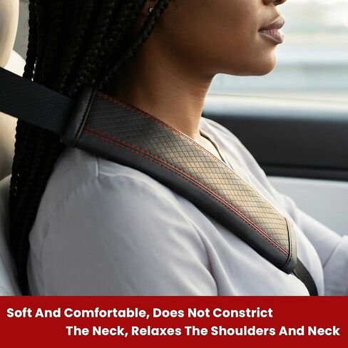 2PCS Car Seat Belt Covers, Breathable Leather Auto Seatbelt Protector for Comfortable Driving, Soft Shoulder Strap Cushion Pad for Sedans SUVs Trucks, Car Accessories (Black & Red) in Saudi Arabia