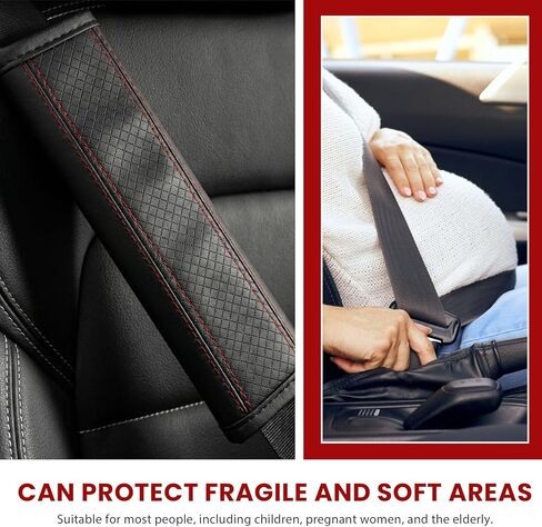 2PCS Car Seat Belt Covers, Breathable Leather Auto Seatbelt Protector for Comfortable Driving, Soft Shoulder Strap Cushion Pad for Sedans SUVs Trucks, Car Accessories (Black & Red) in Saudi Arabia