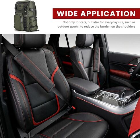 2PCS Car Seat Belt Covers, Breathable Leather Auto Seatbelt Protector for Comfortable Driving, Soft Shoulder Strap Cushion Pad for Sedans SUVs Trucks, Car Accessories (Black & Red) in Saudi Arabia