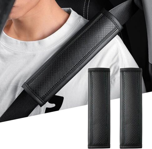 2PCS Car Seat Belt Covers, Breathable Leather Auto Seatbelt Protector for Comfortable Driving, Soft Shoulder Strap Cushion Pad for Sedans SUVs Trucks, Car Accessories (Black & Red) in Saudi Arabia