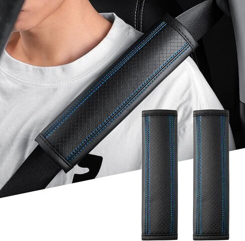 2PCS Car Seat Belt Covers, Breathable Leather Auto Seatbelt Protector for Comfortable Driving, Soft Shoulder Strap Cushion Pad for Sedans SUVs Trucks, Car Accessories (Black & Red) in Saudi Arabia