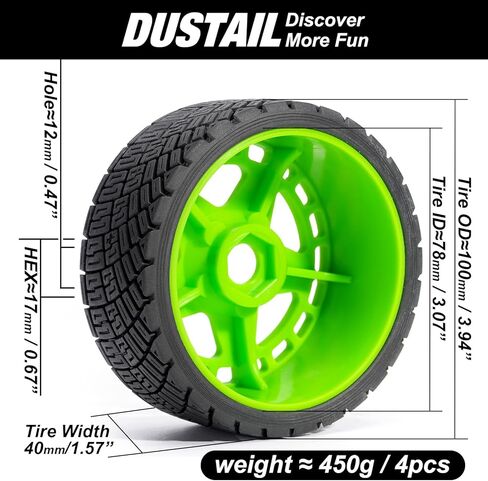 مجموعة إطارات العجلات وإطارات الشوارع الملصقة مسبقًا لسيارة RC 1/7 1/8، تناسب مخالفة/جناية ARRMA، MJX 7303، KM C3، مطاط 100 × 40 مم، سداسي 17 مم، إدراج EVA، 4 قطع، أخضر in Kuwait