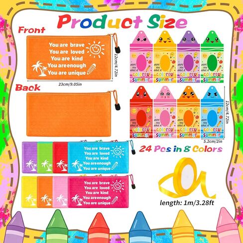 24 Sets 2026 End of Year Student Gifts from Teacher - Motivational Rainbow Pencils Pouches Bulk with Crayon Cards and Ribbons for Summer Gifts Supplies,Classroom Rewards,Party Favor in Saudi Arabia