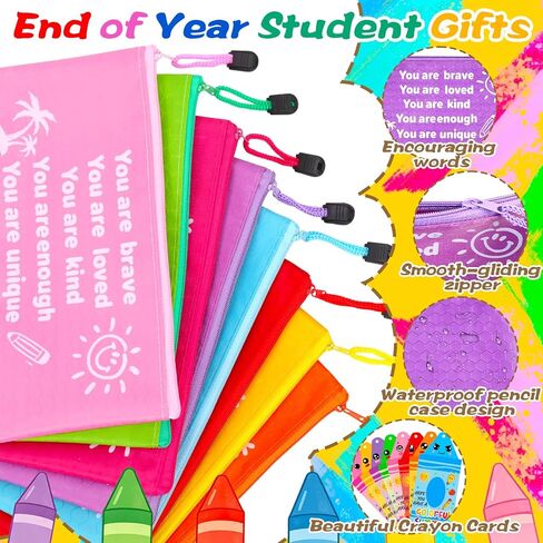 24 Sets 2026 End of Year Student Gifts from Teacher - Motivational Rainbow Pencils Pouches Bulk with Crayon Cards and Ribbons for Summer Gifts Supplies,Classroom Rewards,Party Favor in Saudi Arabia