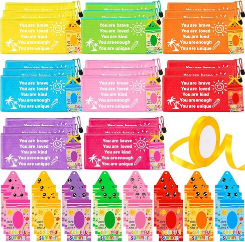 24 Sets 2026 End of Year Student Gifts from Teacher - Motivational Rainbow Pencils Pouches Bulk with Crayon Cards and Ribbons for Summer Gifts Supplies,Classroom Rewards,Party Favor in Saudi Arabia