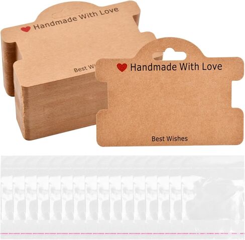 100 Set Bracelet Display Cards, Bracelet Packaging for Hanging Jewelry, Jewelry Display Cards with Clear Bags for Hair Ties, Bracelet, Necklace, Hair Scrunchies(Color:Brown) in Saudi Arabia