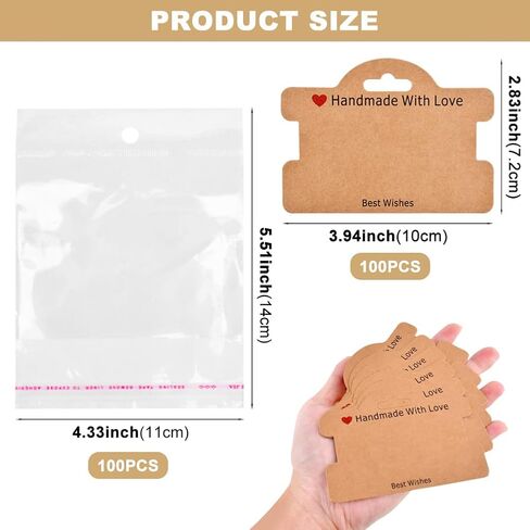 100 Set Bracelet Display Cards, Bracelet Packaging for Hanging Jewelry, Jewelry Display Cards with Clear Bags for Hair Ties, Bracelet, Necklace, Hair Scrunchies(Color:Brown) in Saudi Arabia