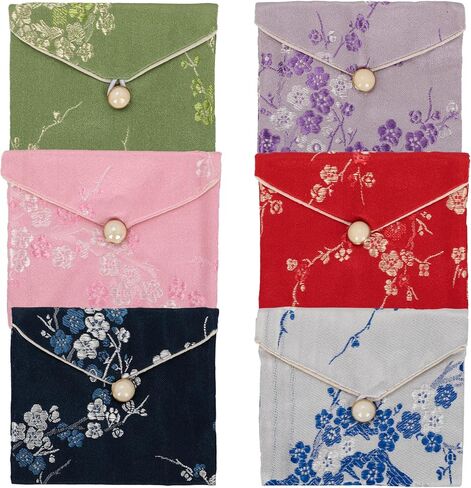 Chinese Silk Jewelry Pouch Set - 7 Pack Embroidered Brocade Bags (3" x 2.7") for Women & Teens, Gorgeous Mix Colors in Saudi Arabia