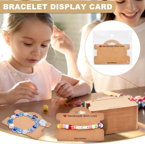100 Set Bracelet Display Cards, Bracelet Packaging for Hanging Jewelry, Jewelry Display Cards with Clear Bags for Hair Ties, Bracelet, Necklace, Hair Scrunchies(Color:Brown) in Saudi Arabia