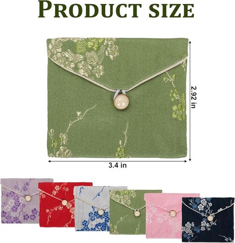 Chinese Silk Jewelry Pouch Set - 7 Pack Embroidered Brocade Bags (3" x 2.7") for Women & Teens, Gorgeous Mix Colors in Saudi Arabia