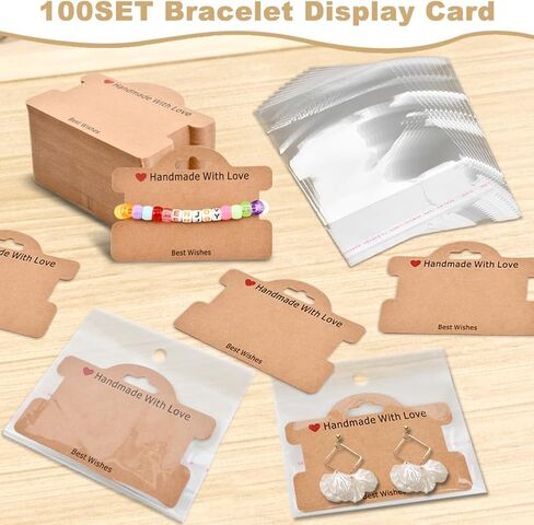 100 Set Bracelet Display Cards, Bracelet Packaging for Hanging Jewelry, Jewelry Display Cards with Clear Bags for Hair Ties, Bracelet, Necklace, Hair Scrunchies(Color:Brown) in Saudi Arabia