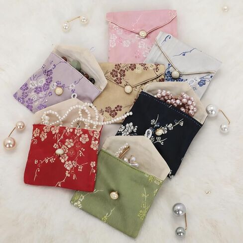 Chinese Silk Jewelry Pouch Set - 7 Pack Embroidered Brocade Bags (3" x 2.7") for Women & Teens, Gorgeous Mix Colors in Saudi Arabia