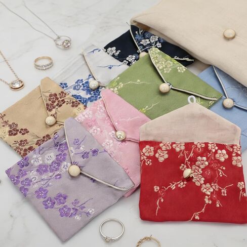 Chinese Silk Jewelry Pouch Set - 7 Pack Embroidered Brocade Bags (3" x 2.7") for Women & Teens, Gorgeous Mix Colors in Saudi Arabia