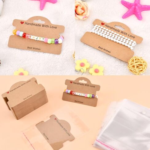 100 Set Bracelet Display Cards, Bracelet Packaging for Hanging Jewelry, Jewelry Display Cards with Clear Bags for Hair Ties, Bracelet, Necklace, Hair Scrunchies(Color:Brown) in Saudi Arabia